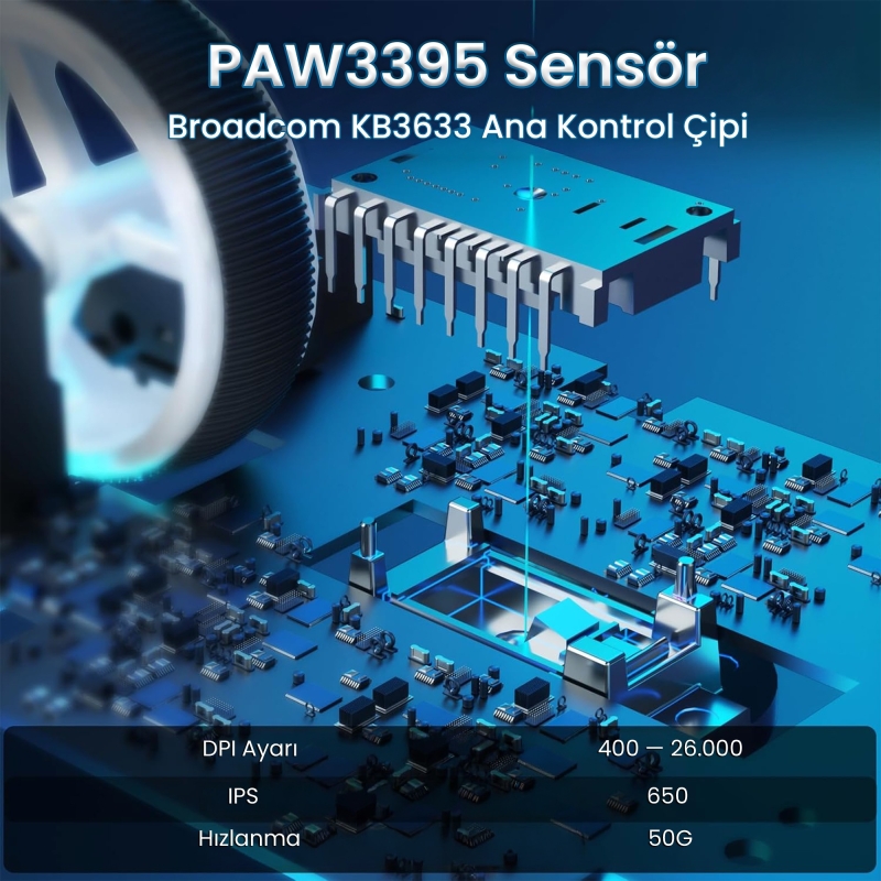 Aula SC900 Pro PAW3395 Sensör 26000 DPI 8000Hz Kablolu ve Kablosuz Gaming Oyuncu Mouse Beyaz - 4