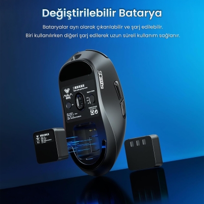 Aula SC900 Pro PAW3395 Sensör 26000 DPI 8000Hz Kablolu ve Kablosuz Gaming Oyuncu Mouse Siyah - 6