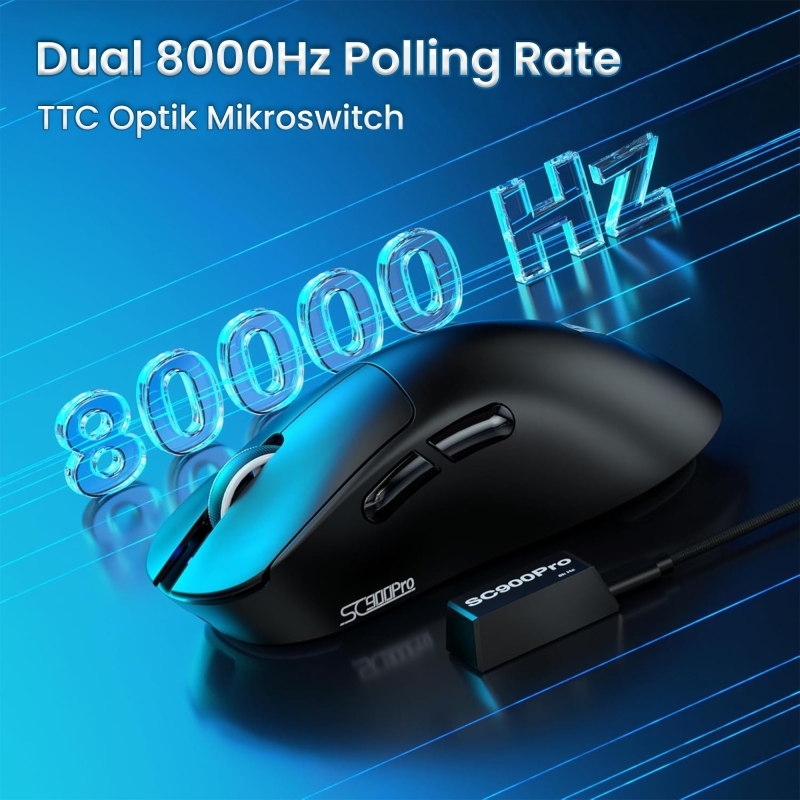 Aula SC900 Pro PAW3395 Sensör 26000 DPI 8000Hz Kablolu ve Kablosuz Gaming Oyuncu Mouse Siyah - 5