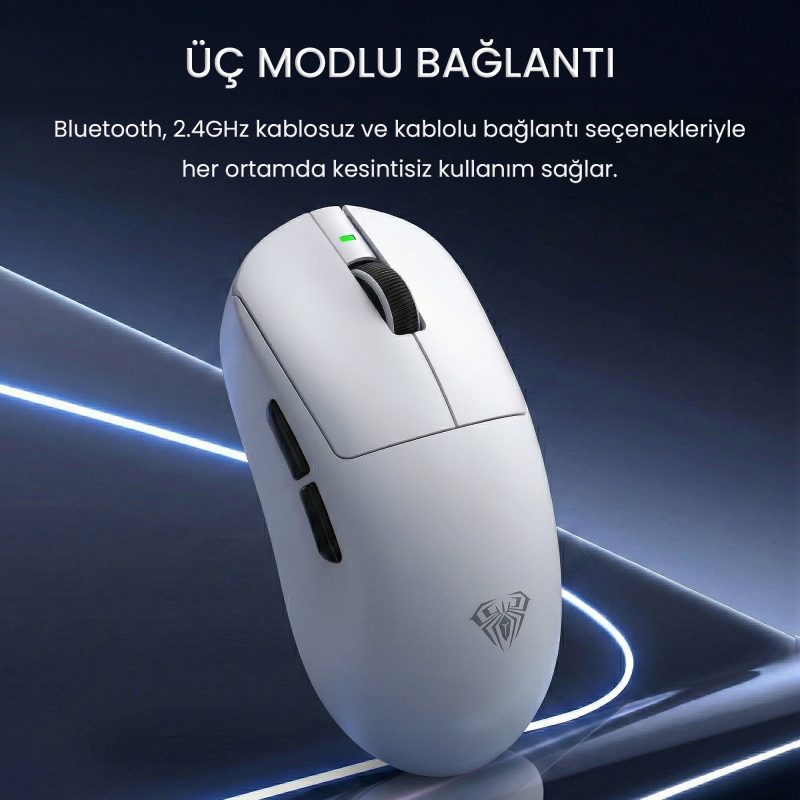 Aula V9 Pro 26000 DPI PAW3395 Sensör 8000Hz Tri-Mode Kablosuz Oyuncu Mouse RGB Omron Switch Lightweight E-Spor Gaming Mouse Beyaz - 2