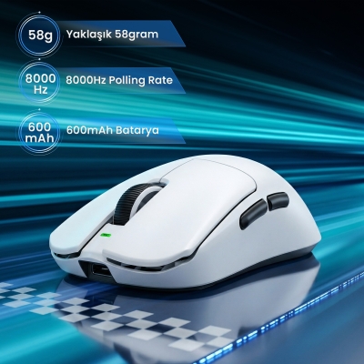 Aula V9 Pro 26000 DPI PAW3395 Sensör 8000Hz Tri-Mode Kablosuz Oyuncu Mouse RGB Omron Switch Lightweight E-Spor Gaming Mouse Beyaz - 3