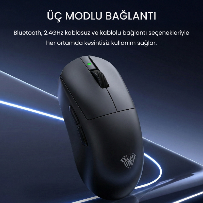 Aula V9 Pro 26000 DPI PAW3395 Sensör 8000Hz Tri-Mode Kablosuz Oyuncu Mouse RGB Omron Switch Lightweight E-Spor Gaming Mouse Siyah - 2