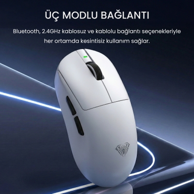 Aula V9 Pro Plus 26000 DPI PAW3395 Sensör 8000Hz Tri-Mode Kablosuz Oyuncu Mouse RGB Omron Switch Lightweight E-Spor Gaming Mouse Beyaz - 2