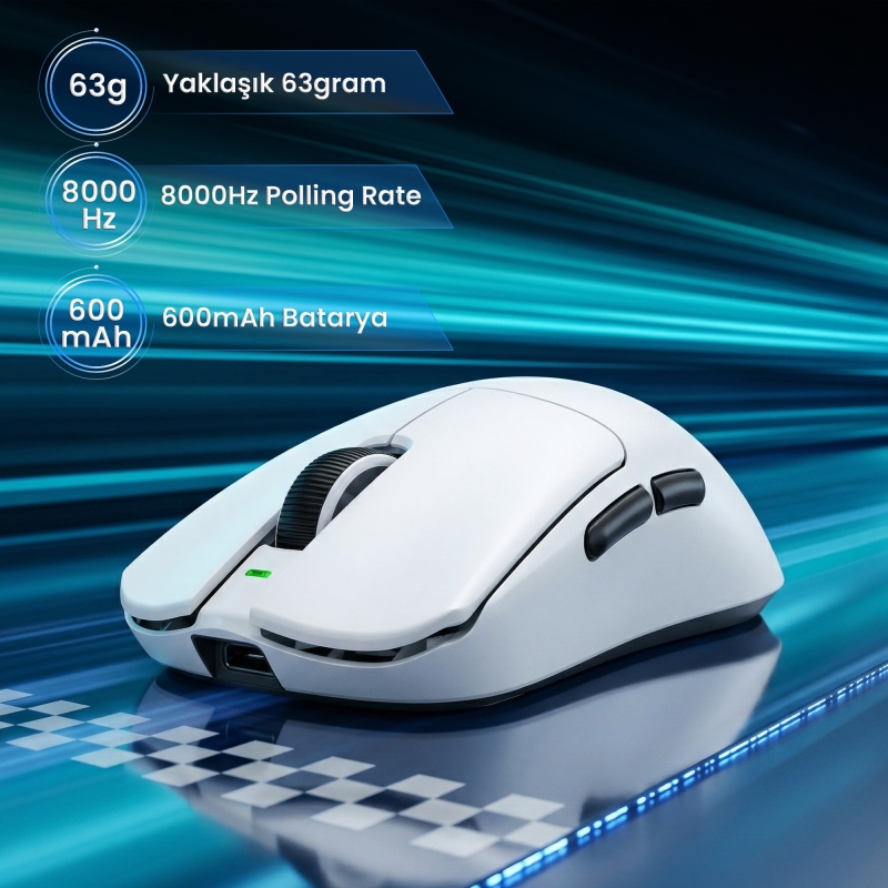 Aula V9 Pro Plus 26000 DPI PAW3395 Sensör 8000Hz Tri-Mode Kablosuz Oyuncu Mouse RGB Omron Switch Lightweight E-Spor Gaming Mouse Beyaz - 3