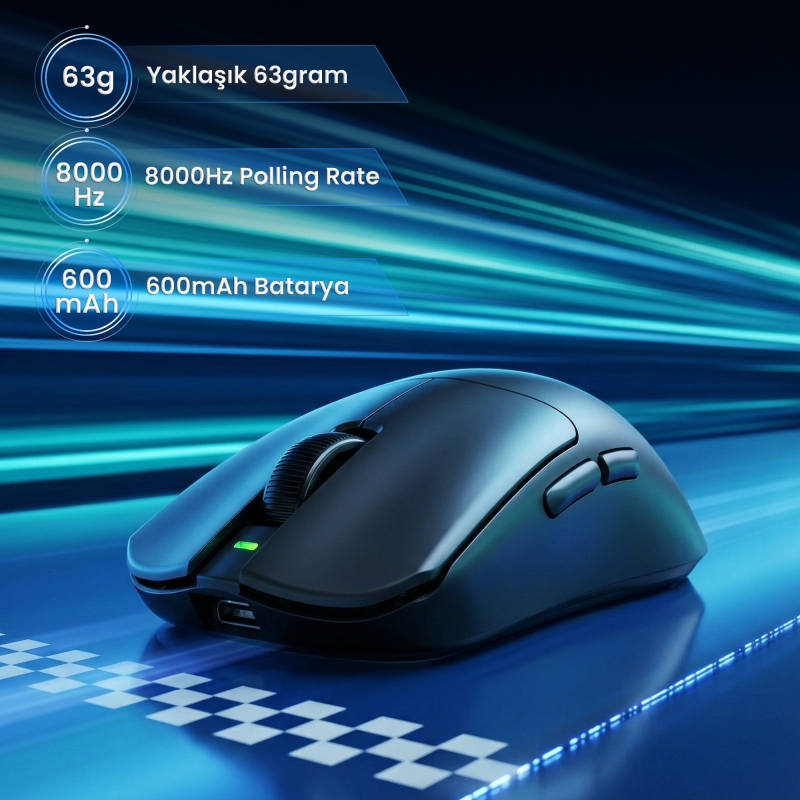 Aula V9 Pro Plus 26000 DPI PAW3395 Sensör 8000Hz Tri-Mode Kablosuz Oyuncu Mouse RGB Omron Switch Lightweight E-Spor Gaming Mouse Siyah - 3