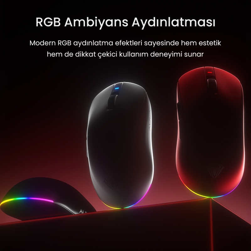 Aula V9 Pro Plus 26000 DPI PAW3395 Sensör 8000Hz Tri-Mode Kablosuz Oyuncu Mouse RGB Omron Switch Lightweight E-Spor Gaming Mouse Siyah - 5