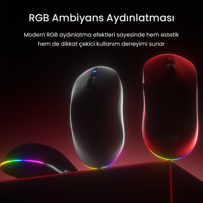 Aula V9 Ultra 42000 DPI PAW3950 Sensör 8000Hz Tri-Mode Kablosuz Oyuncu Mouse RGB Omron Switch Lightweight E-Spor Gaming Mouse Kırmızı - 5