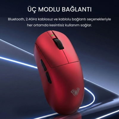 Aula V9 Ultra 42000 DPI PAW3950 Sensör 8000Hz Tri-Mode Kablosuz Oyuncu Mouse RGB Omron Switch Lightweight E-Spor Gaming Mouse Kırmızı - 2