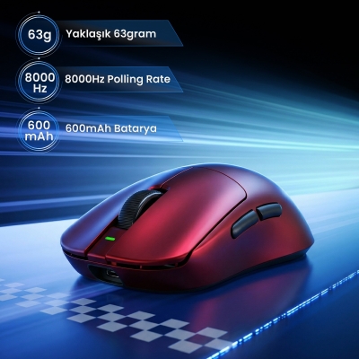 Aula V9 Ultra Plus 42000 DPI PAW3950 Sensör 8000Hz Tri-Mode Kablosuz Oyuncu Mouse RGB Omron Switch Lightweight E-Spor Gaming Mouse Kırmızı - 3