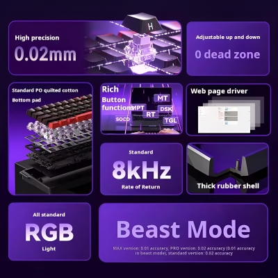 Aula Win60 He Manyetik Klavye Rapid Trigger Graywood Switch 8000Hz RGB TKL Hot Swap Oyuncu Klavyesi Siyah - 3