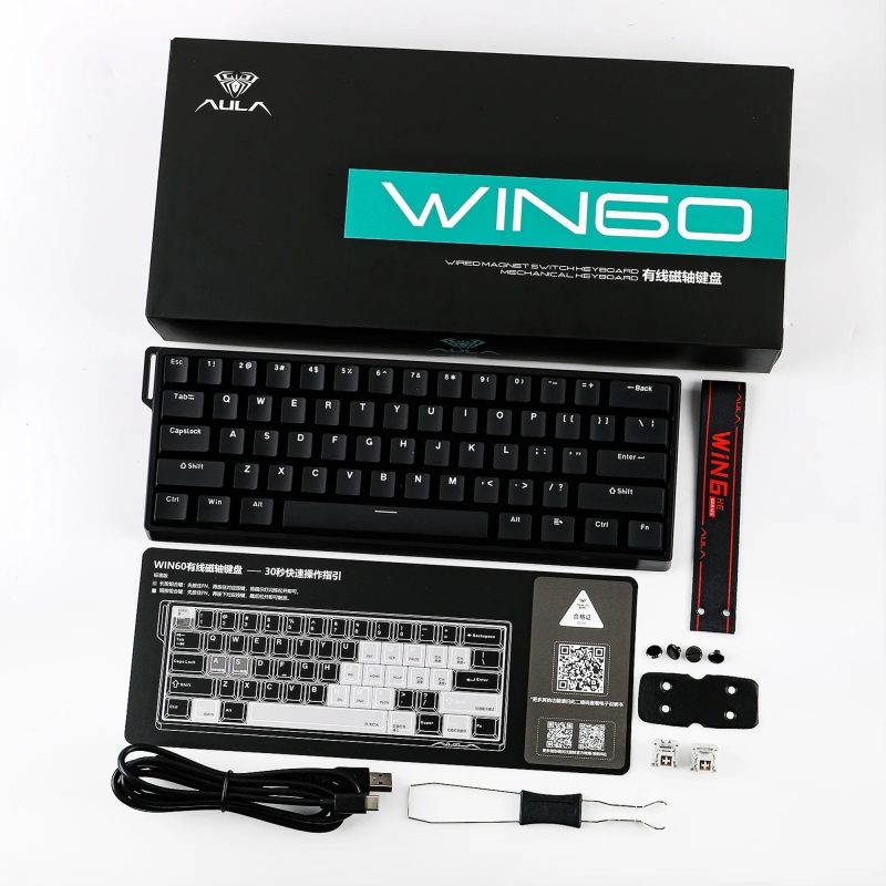 Aula Win60 He Manyetik Klavye Rapid Trigger Graywood Switch 8000Hz RGB TKL Hot Swap Oyuncu Klavyesi Siyah - 8