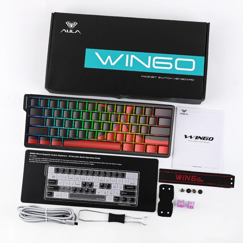 Aula Win60 He Max Manyetik Klavye Rapid Trigger Wing Chun Swtich 8000Hz RGB TKL Hot Swap Oyuncu Klavyesi Kırmızı - 8