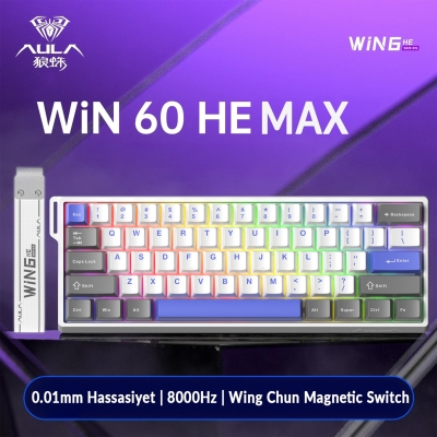 Aula Win60 He Max Manyetik Klavye Rapid Trigger Wing Chun Switch 8000Hz RGB TKL Hot Swap Oyuncu Klavyesi Mavi - 2