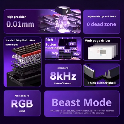 Aula Win60 He Pro Manyetik Klavye Rapid Trigger Xingyi Swtich 8000Hz RGB TKL Hot Swap Oyuncu Klavyesi Gri - 3