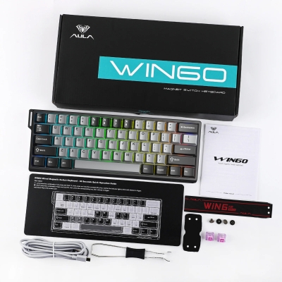 Aula Win60 He Pro Manyetik Klavye Rapid Trigger Xingyi Swtich 8000Hz RGB TKL Hot Swap Oyuncu Klavyesi Gri - 8