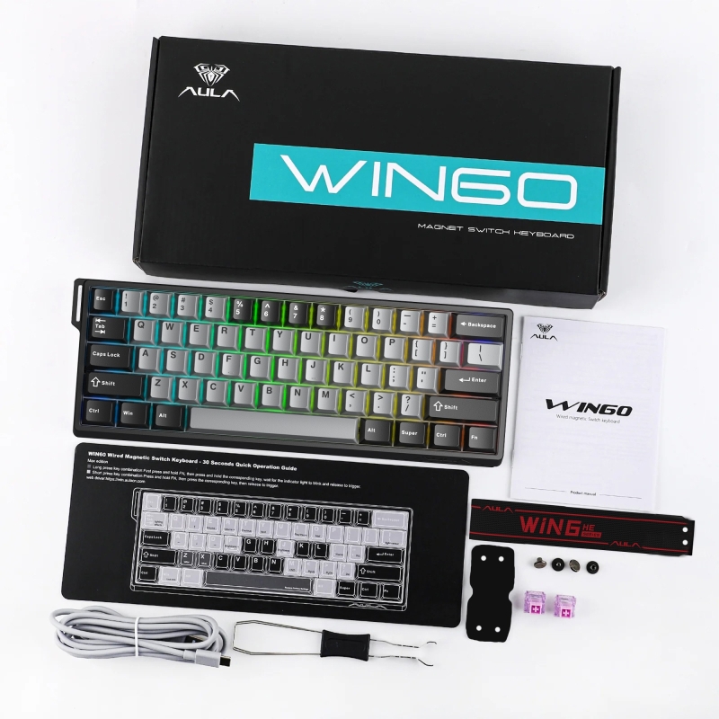 Aula Win60 He Pro Manyetik Klavye Rapid Trigger Xingyi Swtich 8000Hz RGB TKL Hot Swap Oyuncu Klavyesi Gri - 8