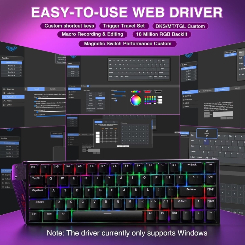 Aula Win68 He Manyetik Klavye Rapid Trigger Graywood Switch 8000Hz RGB TKL Hot Swap Oyuncu Klavyesi Siyah - 4