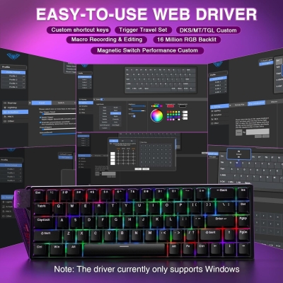 Aula Win68 He Manyetik Klavye Rapid Trigger Graywood Switch 8000Hz RGB TKL Hot Swap Oyuncu Klavyesi Siyah - 4