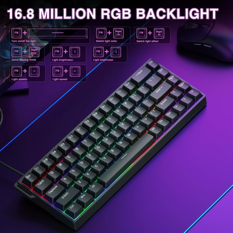 Aula Win68 He Manyetik Klavye Rapid Trigger Graywood Switch 8000Hz RGB TKL Hot Swap Oyuncu Klavyesi Siyah - 5