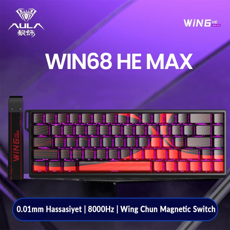 Aula Win68 He Max Manyetik Klavye Rapid Trigger Wing Chun Swtich 8000Hz RGB TKL Hot Swap Oyuncu Klavyesi Kırmızı - 2