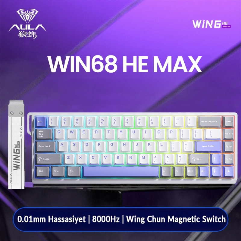 Aula Win68 He Max Manyetik Klavye Rapid Trigger Wing Chun Swtich 8000Hz RGB TKL Hot Swap Oyuncu Klavyesi Mavi - 2
