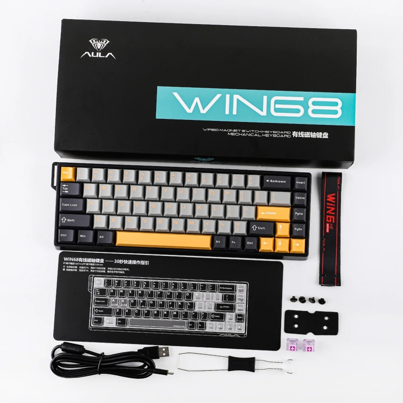 Aula Win68 He Max Manyetik Klavye Rapid Trigger Wing Chun Swtich 8000Hz RGB TKL Hot Swap Oyuncu Klavyesi Sarı - 8