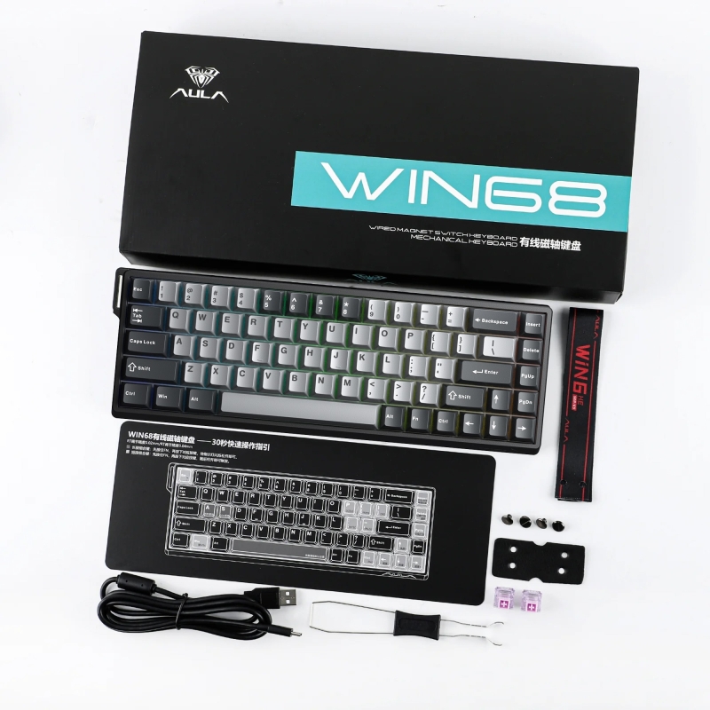 Aula Win68 He Pro Manyetik Klavye Rapid Trigger Xingyi Swtich 8000Hz RGB TKL Hot Swap Oyuncu Klavyesi Gri - 8