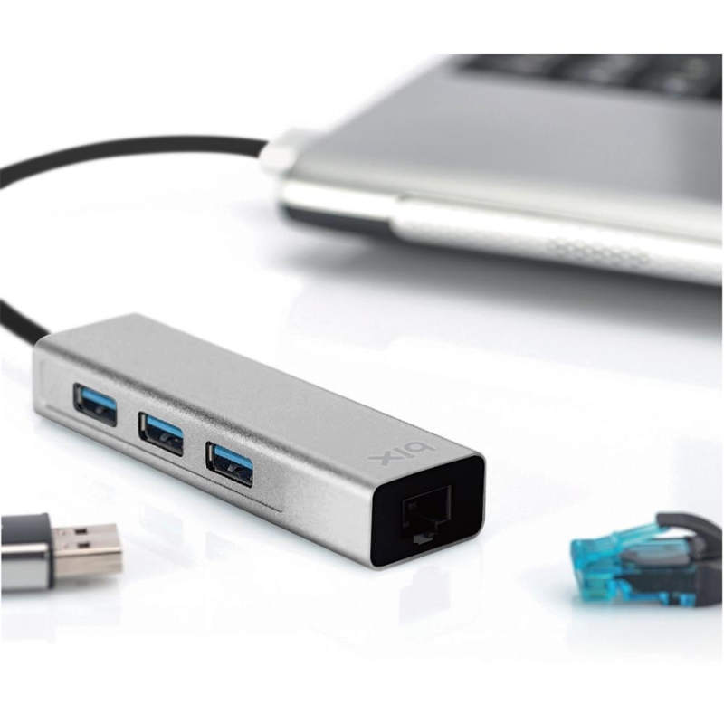 Bix BX06HB USB 3.0 1000Mbps Ethernet Adaptörü ve 3 Portlu USB 3.0 Çoklayıcı Hub - 2