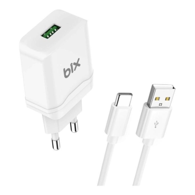 Bix 18W QC 3.0 Hızlı Şarj Cihazı ve Type-C USB Kablo Beyaz - Bix