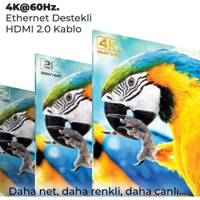 Bix 4K@60Hz 18 Gbps Veri Aktarım Destekli Yüksek Hızlı HDMI 2.0 & Ethernet Kablosu 5 Metre - 2