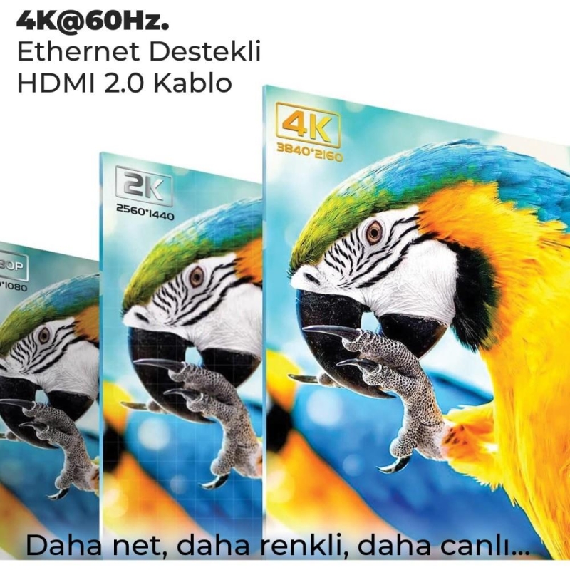 Bix 4K@60Hz 18 Gbps Veri Aktarım Destekli Yüksek Hızlı HDMI 2.0 & Ethernet Kablosu 5 Metre - 2