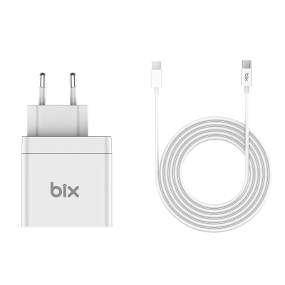 Bix 65W PD Hızlı Şarj Adaptörü - E-Mark Çipli 2 Metre USB-C Kablo - Bix