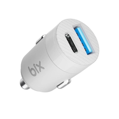 Bix 65W Type-C PD 3.0 ve USB-A Çift Portlu Araç içi Hızlı Şarj Cihazı Beyaz - Bix