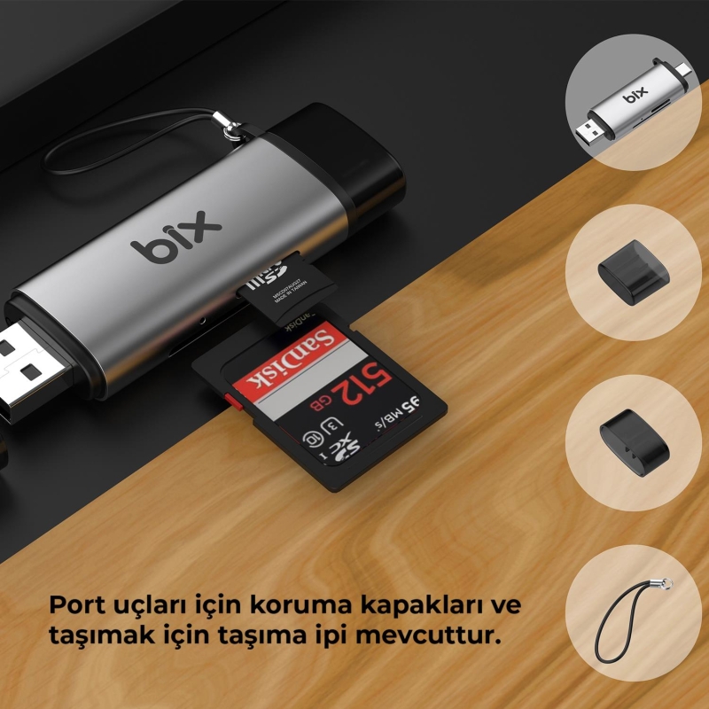 Bix ADP-11 Type-C ve USB 3.2 Micro SD, SDHC, SDXC, MMC OTG Hafıza Kartı Okuyucu - 7