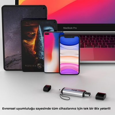 Bix ADP-11 Type-C ve USB 3.2 Micro SD, SDHC, SDXC, MMC OTG Hafıza Kartı Okuyucu - 8