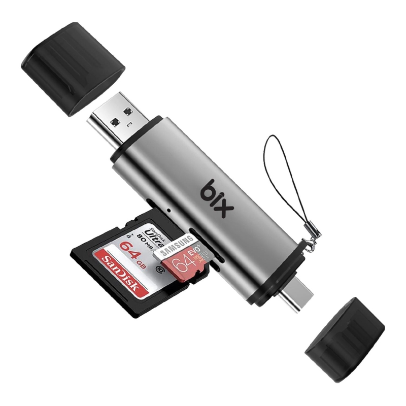 Bix ADP-11 Type-C ve USB 3.2 Micro SD, SDHC, SDXC, MMC OTG Hafıza Kartı Okuyucu - 1