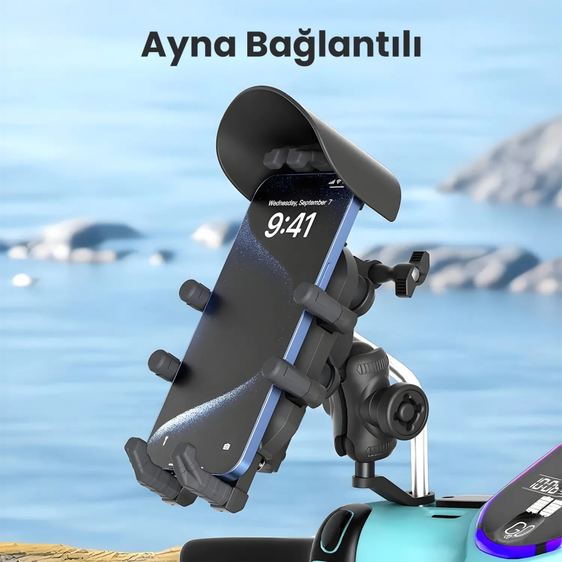 Bix BMPH05 Güneş ve Yağmur Korumalı Ayna Bağlantılı 360° Derece Ayarlanabilir Motosiklet Bisiklet Telefon Tutucu - 2