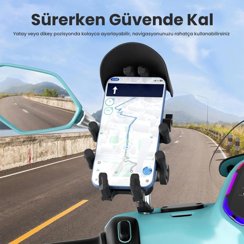Bix BMPH05 Güneş ve Yağmur Korumalı Ayna Bağlantılı 360° Derece Ayarlanabilir Motosiklet Bisiklet Telefon Tutucu - 3