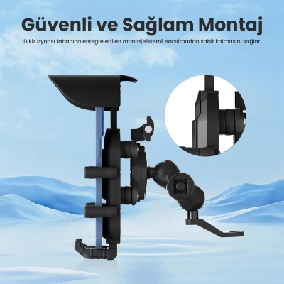 Bix BMPH05 Güneş ve Yağmur Korumalı Ayna Bağlantılı 360° Derece Ayarlanabilir Motosiklet Bisiklet Telefon Tutucu - 4