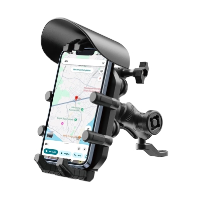 Bix BMPH05 Güneş ve Yağmur Korumalı Ayna Bağlantılı 360° Derece Ayarlanabilir Motosiklet Bisiklet Telefon Tutucu - Bix