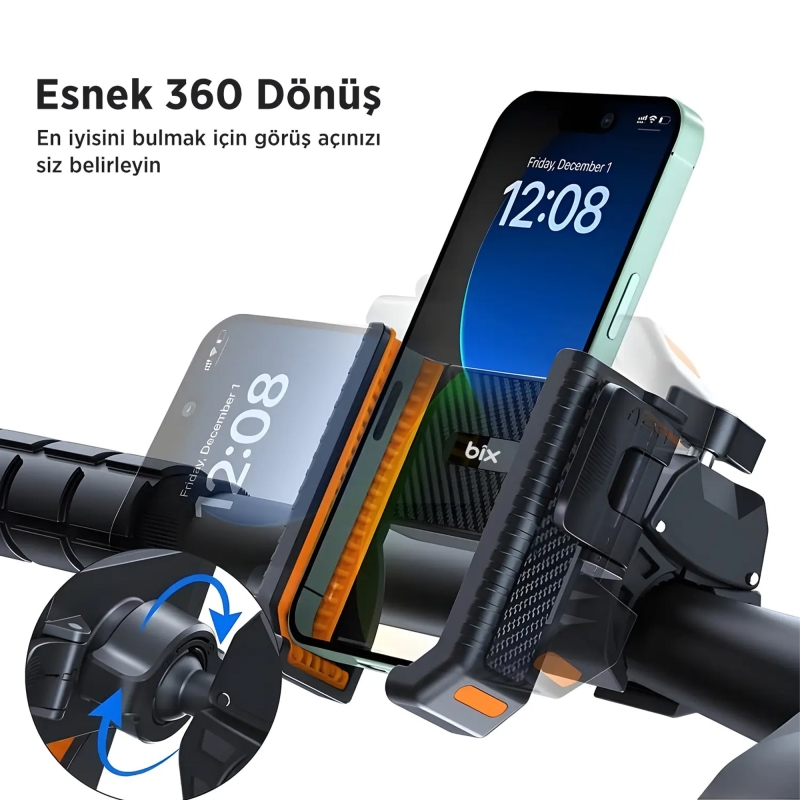Bix BPH01 360° Dönebilen Gidon Bağlantılı Bisiklet Motosiklet için Esnek ABS 4-7.8″ inç Telefon Tutucu - 3