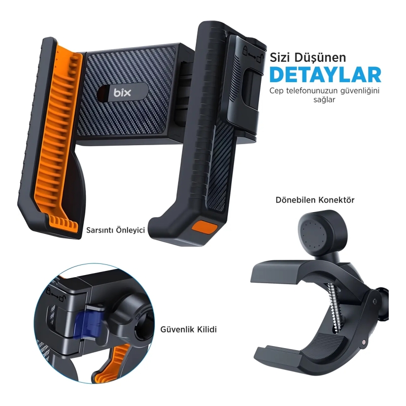 Bix BPH01 360° Dönebilen Gidon Bağlantılı Bisiklet Motosiklet için Esnek ABS 4-7.8″ inç Telefon Tutucu - 4