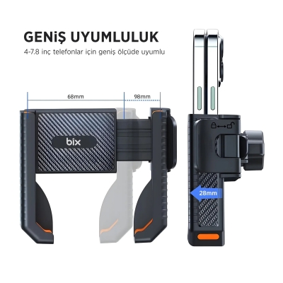 Bix BPH01 360° Dönebilen Gidon Bağlantılı Bisiklet Motosiklet için Esnek ABS 4-7.8″ inç Telefon Tutucu - 5