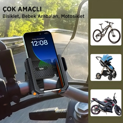 Bix BPH01 360° Dönebilen Gidon Bağlantılı Bisiklet Motosiklet için Esnek ABS 4-7.8″ inç Telefon Tutucu - 6