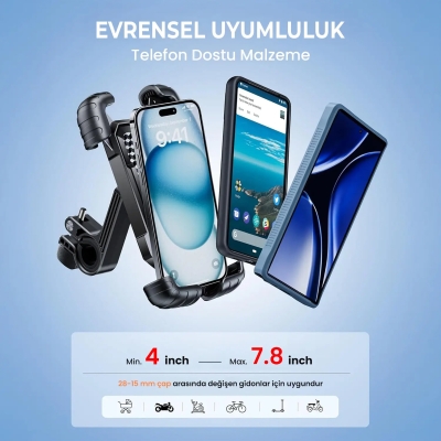 Bix BPH02 360° Derece Ayarlanabilen Gidon Bağlantılı Bisiklet Motosiklet için ABS 4-7.8″ inç Telefon Tutucu - 2