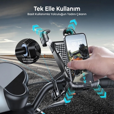 Bix BPH02 360° Derece Ayarlanabilen Gidon Bağlantılı Bisiklet Motosiklet için ABS 4-7.8″ inç Telefon Tutucu - 5