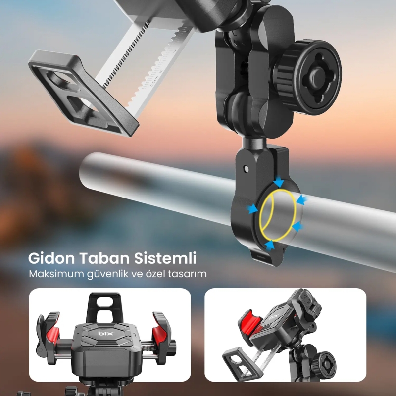 Bix BPH04 Gidon Bağlantılı 360° Derece Ayarlanabilir 4″-7” Telefonlar ile Uyumlu Handlebar Motosiklet Bisiklet Telefon Tutucu - 2