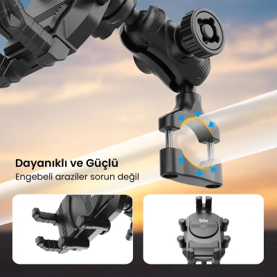 Bix BPH05 Güneş ve Yağmur Korumalı Gidon Bağlantılı 360° Derece Ayarlanabilir Güneşlikli Motosiklet Bisiklet Telefon Tutucu - 2