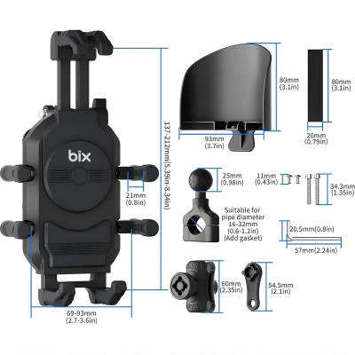 Bix BPH05 Güneş ve Yağmur Korumalı Gidon Bağlantılı 360° Derece Ayarlanabilir Güneşlikli Motosiklet Bisiklet Telefon Tutucu - 6