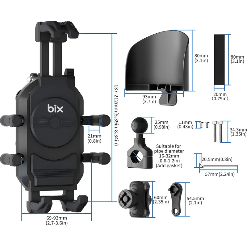 Bix BPH05 Güneş ve Yağmur Korumalı Gidon Bağlantılı 360° Derece Ayarlanabilir Güneşlikli Motosiklet Bisiklet Telefon Tutucu - 6